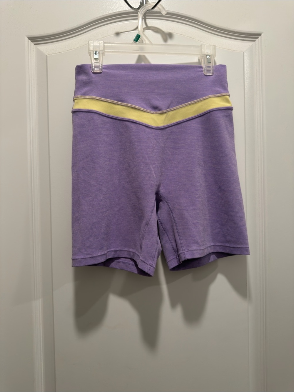Women’s Lavender High-Waist Athletic Shorts with Yellow Accent